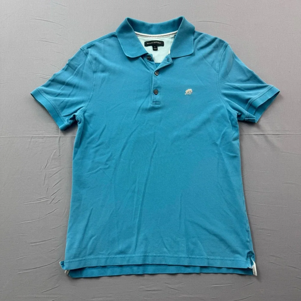 Banana Republic Mens Elephant Logo Pique Polo Shirt Turquoise Blue Small S